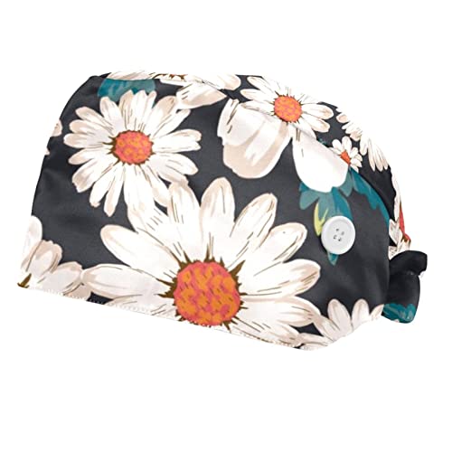 Chapeau bouffant anti-goutte de sueur avec bandeau de travail à fleurs ajustable 2PCS