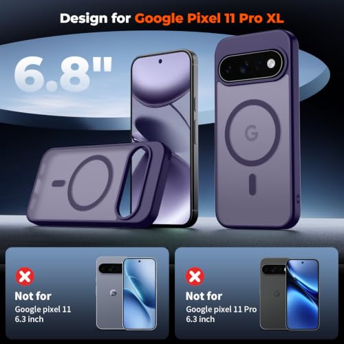 Image of SUPFINE Magnetic for Google Pixel 11 Pro XL Case - Dark Purple | With Screen Protector,Translucent Matte,Built-in Magnets,Military Grade Drop Protection,Shockproof Phone Cover