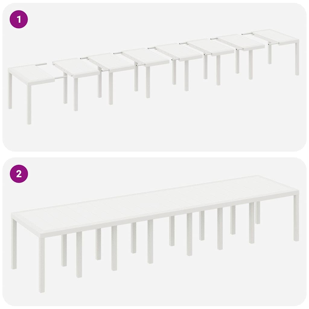 vidaXL Set da Pranzo da Giardino con Cuscini 15 PCS Bianco PP, Set da Pranzo per familiari all'aperto, Rettangolare, arredo Moderno, Chic per Feste in Giardino