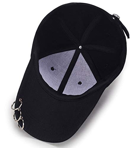 Withmoons Kpop Hat Iron Rings Cotton Baseball Cap Snapback Cw00309 (Black) #TOP4