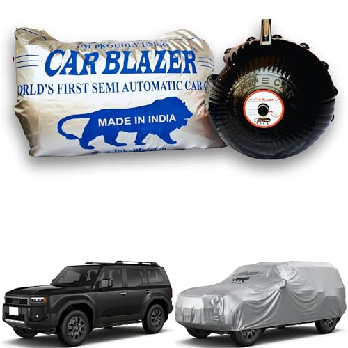 Image of CARBLAZER Portable & Semi-Automatic Full Body Car Covers: Heavy Duty Device| Anti-Theft| Dust & Scratch Proof | Water & Wind Resistant|Custom Fit| Dual-Side Cover, Compatible for Toyota Land Cruiser
