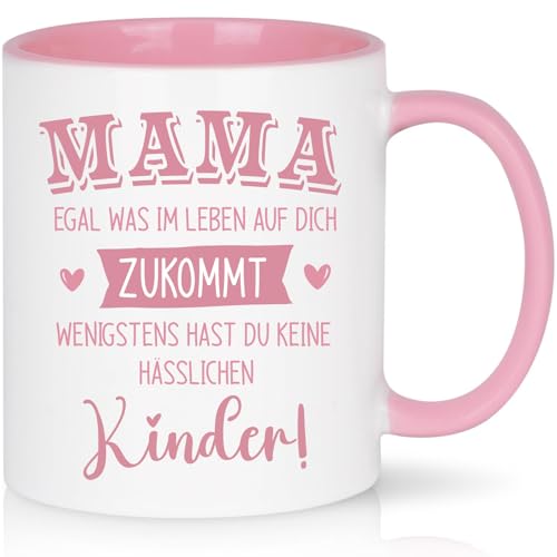 CHUIN DRUCK Tasse à café cadeaux pour maman pour l'anniversaire cadeau de la mère tasse Maman hast du keine hässlichen Kinder Geschenkidee Tasse Geschenk Weihnachtsgeschenke, 320ml Rosa