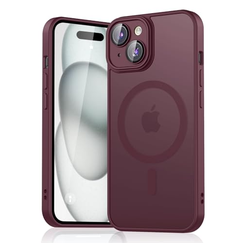 Strong Magnetic for iPhone 15 Case Fits MagSafe 10FT Drop Resistant Matte Skin Feeling Back Cover Shockproof Slim Fit for iPhone 15 MagSafe Case Cover (Wine Red)
