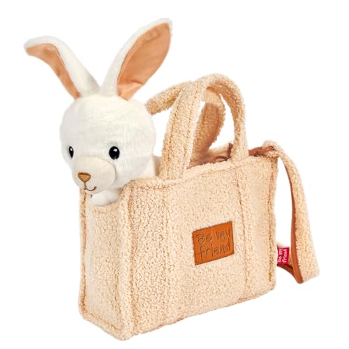 PERLETTI Kuscheltier Handtasche für Kleine Mädchen 3 4 5 6 Jahre - Weiche Kindertasche mit Abnehmbarem Pluschspielzeug für Kindergarten - Flauschig Plüschtier Plüsch 27x22x9 cm (Häschen)