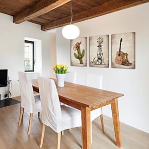 Biuteawal Western Decor Cowboy Wall Art Cowboy Hat Boots Cactus Canvas Printed Poster Bull Skull Windmill Pictures Painting Artwork for Mens Bedroom Office Decor