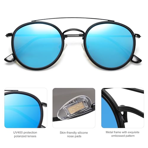 Image of SOJOS Retro Vintage Round Polarized Sunglasses for Women Men Double Bridge Circle Sunnies SJ1104