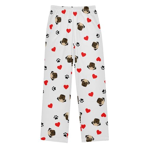 Boys' Pants Pug Dog Paw Heart Long Bottoms Jogger Pants Elastic Waist Trousers with Pockets S-XL