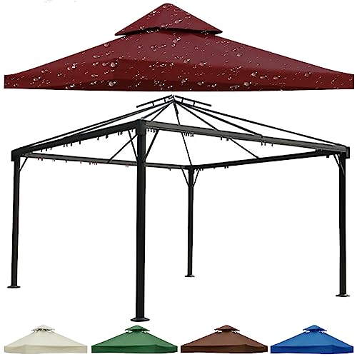 Cubierta de repuesto impermeable para cenador de 3 x 3 m, toldo ventilado de 2 niveles, tela Oxford 300D para patio y pérgola al aire libre, solo parte superior