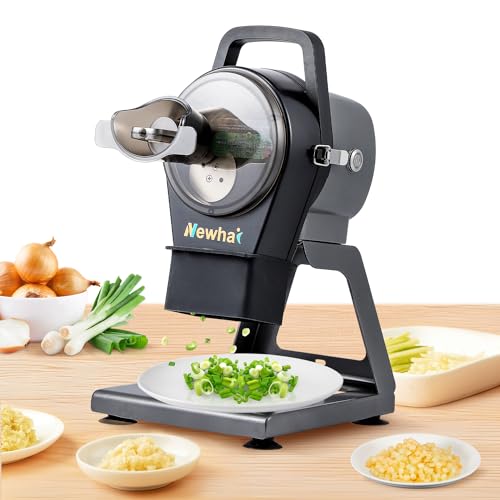 Newhai Commercial Spring Onion Slicer Scallion Cutter Shredder Electric Vegetable Cutter for Garlic Ginger Chili Potato with 3 Inlets, 1-5mm Thickness, 304 Stainless Steel Blade, 6000BPM, 200W