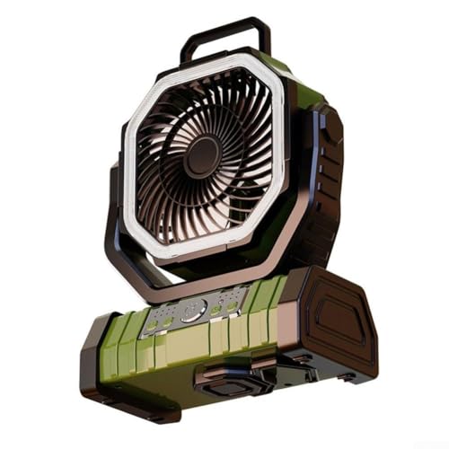 Gdfnmogo Gancho de aplicación de 20000 mAh, motor dual de 5 velocidades, para camping, negro, naranja, verde, ventilador recargable y LED transportable para ventilador Plus al aire libre con luz (1000