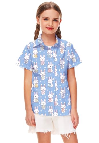 Image of Remimi Unisex Kids 4th of July Button Up Shirt Boys American Flag Print Hawaiian Beach Short Sleeve Tops 5-14 Years
