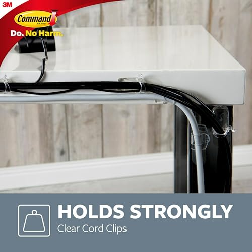 Command Round Cord Clips, 10 Organizadores de Cables Transparentes con 12 Tiras Command, Clips de Pared sin Daño para Colgar Cables Eléctricos miniatura 3