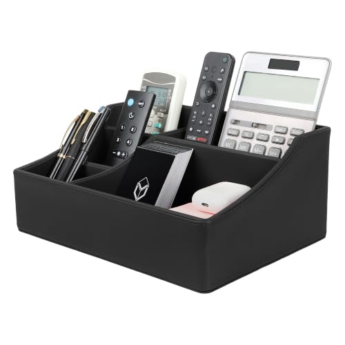 V-CUBE DESIGNS Premium Vegan Leather Desk Organizer |5 Storage Compartments |Multi-Functional Accessory/Stationery Holder for Office, Study Table & Home |Pen/Pencil Stand for Student |MDF Core | Black