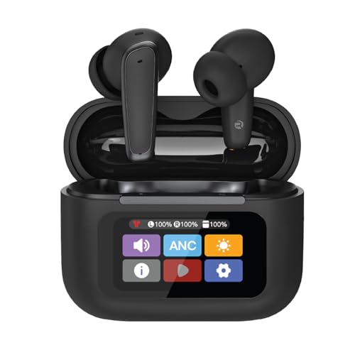 groov e Neo Buds True Wireless Earbuds - Black - with Active Noise Cancelling and Smart Display, Screen, Clear Calls, Touch Control, 22 Hours of Playback