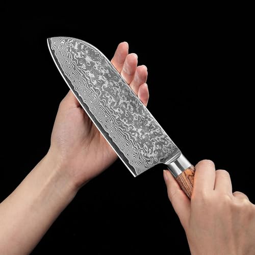 Wakoli EDIB Pro Damascus Santoku Knife I Made from 67 Layers of Genuine Damascus Steel with VG10 Core I Damascus Kitchen Knife and Professional Chef's Knife with Pakkawood Handle - Image 5