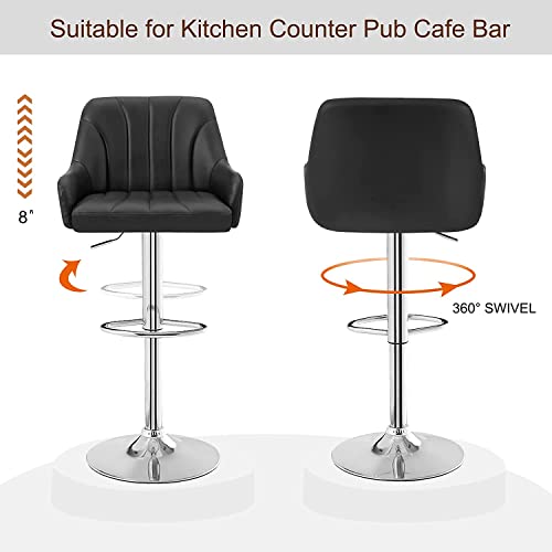 Image of VECELO Barstools Set of 4, Counter Height Bar Stools Adjustable Stools with Back and Arm, Kitchen Island Stools Swivel Bar Chairs for Pub Dinning Room, Black
