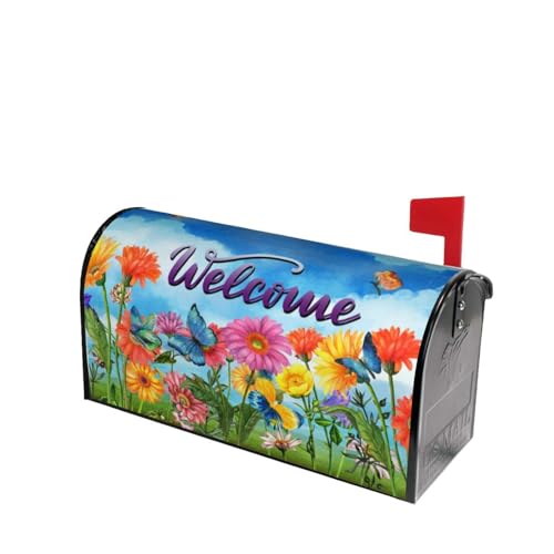 Image of Spring Summer Colorful Flowers Mailbox Covers Magnetic Large Size 25.5 inchx21 inch Welcome Beautiful Flowers Mailbox Cover Wraps Post Letter Box Cover Holiday Mailbox Decoration Decor for Outside Garden Yard