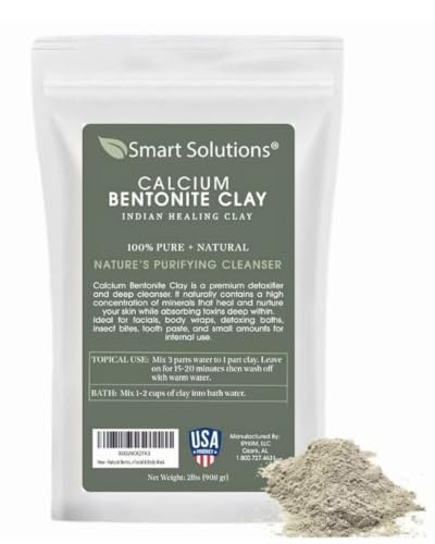 SMART SOLUTIONS Calcium Bentonite Clay 2 lb Pure Indian Healing Clay - All Natural for External Use | DIY Facial Treatments Deodorants Hair Masks
