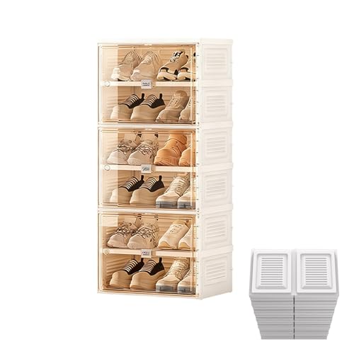 Xinzyxx シューズボックス 折りたたみ式 靴箱 シューズラック スリム 透明 スニーカー 防塵カバー おしゃれ 下駄箱 靴棚 防塵 マグネット引き戸付き 積み重ね可能 工具不要 省スペース PP材質 大容量 玄関(1列6段 - 12足)
