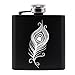 Hanomwood Petacas - 3Oz Black Mini Hip Flask Portátil Flagon Patrón De Plumas Pocket Whisky Alcohol Bottle Beber Regalo para Hombre Acampar Al Aire Libre Senderismo Y Fiesta, 1Pcs, Hip Flask