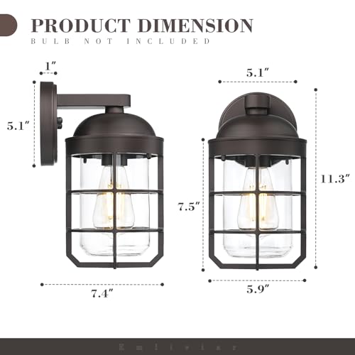 Image of Emliviar 2 Packs Outdoor Wall Lamps, Patio Wall Lighting Waterproof with Clear Tempered Glass, Vintage Exterior Lights in Oil Rubbed Bronze Finish, GE255BL-2PK ORB