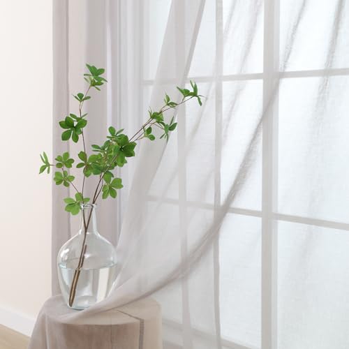 L.Z.E Sheer Curtains for Windows Light Grey Curtains & Drapes for Living Room Bedroom Nursery 57-58 Inch Drop & Short Eyelet Sheer Curtains - Image 3