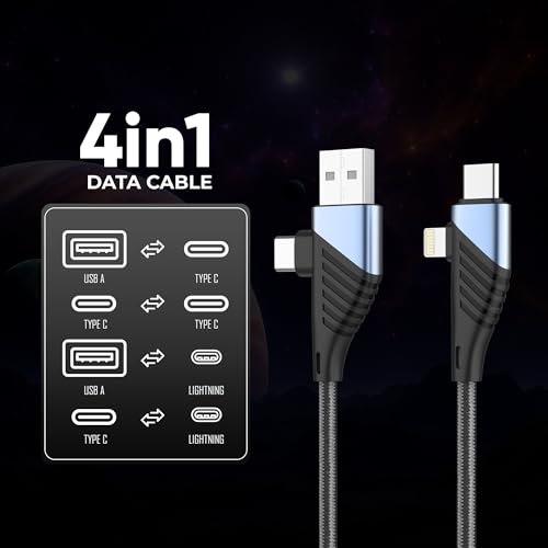 Image of Vismac 4 in 1 65W Fast PD+QC Braided Charging and Sync Cable with USB A,Type C and Lightning Fast Charging Cable Compatible with All Type C Android Smartphone & Lighting Devices (1M).