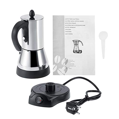Tyenaza Elektrische Espressomaschine, Kaffee Mokkakanne 300ml Elektrischer Edelstahl Espresso Kaffee Mokkakanne Elektrische Kaffeemaschine EU Stecker 220V