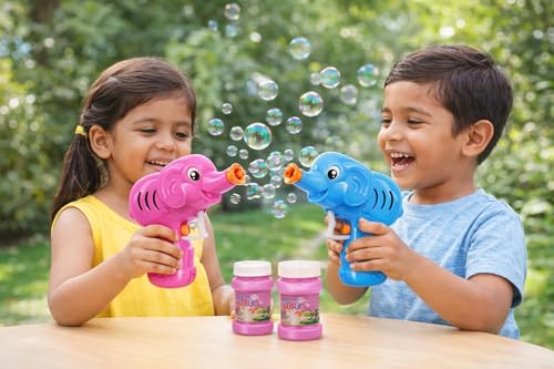 Image of Crafts and Toys Elephant Bubble Gun Toy for Kids (Pack of 1) with Bubble Liquid Bottle | Hand Pressing Bubble Blower | Fun Outdoor & Indoor Toy for Boys & Girls (N620)