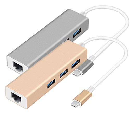 Lorsoul 3 Ports Type-c to RJ45+USB 3.0 Network Adapter Ethernet Gigabit Hub 1000Mbps Home Office USB Converter