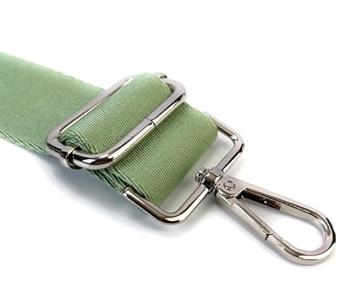 Image of Avocado Green Purse Strap with Silver Hardware 1-1 /2 Inch Wide Solid Color Replacement Crossbody Guitar Style Shoulder Strap for Handbags Totes