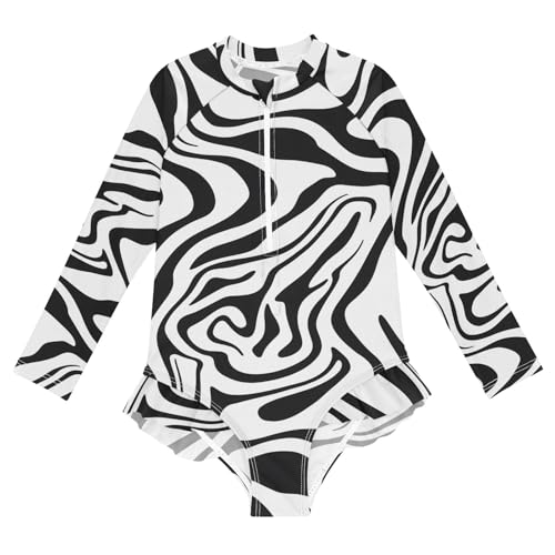 ALAZA Toddler Swimsuit Girl Bathing Suit Swimwear Rash Guard Ripple Long Sleeve 3T