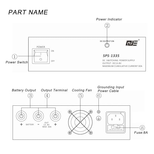 Image of HESENATE Compact Bench Ham Radio Power Supply 30Amp AC-to-DC 13.8 Volts Fixed Output SPS-1335 Charging The Battery of Connected Device