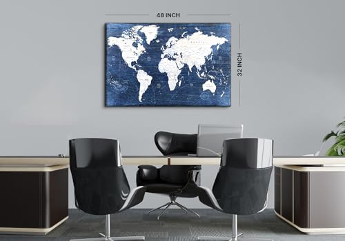 Image of Vintage World Map Wall Art Men Office Wall Decor, Extra Large World Maps Picture Canvas Prints for Living Room Bedroom Home Decor Map of the Worlds Painting Poster Retro Map Artwork Decorations 32x48 inch