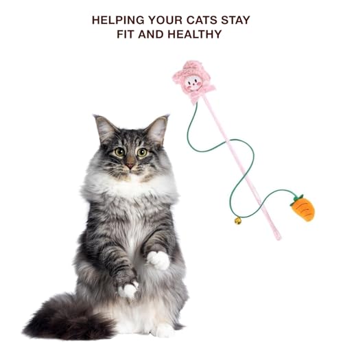 Image of Cat and Dog Playing Stick |Durable Dog and cat Teaser Playing Stick with Interactive Feather| Non- Slip and Non Toxic Durable Teasing Wand Toy with Rope (Pink)