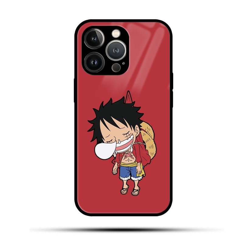 Printed Glass Cover Chibi Luffy (One Piece) Compatible with iPhone 15 Pro Stylish and Durable, Scratch Resistant, High Print Quality and Perfectly Fit.