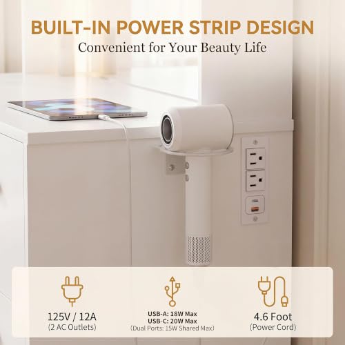 Image of YESHOMY Vanity Desk with Mirror, LED Lights and Storage,Modern White