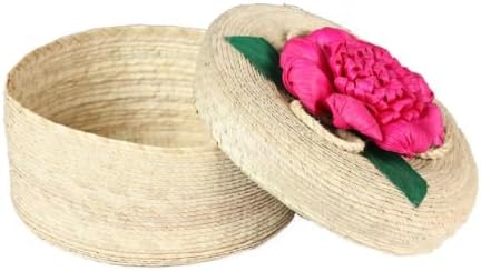 Artisanal Tortilla Warmer Palm Leaf Fuchsia Flower