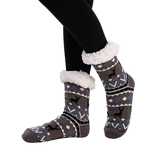 JOYIN 4 PCS Christmas Fuzzy Slipper Socks, Soft Crew Socks Deer Patterns for Winter Christmas, Holiday or Birthday Gift4