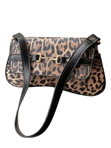 Women's Leopard Print Flap Shoulder Bags Cheetah Underarm Purses Vintage Magnet Handbag