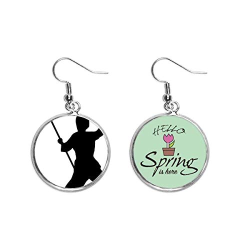 Pendientes de primavera con colgante de palo estilo kung fu Shaolin y cultura china