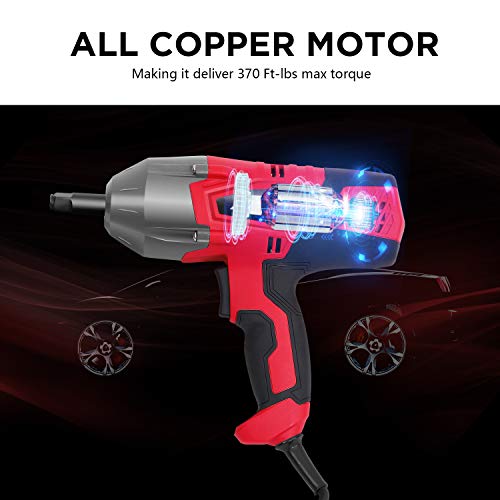 Avid Power Electric Impact Wrench Kit with 1/2 Inch Chuck, 500 N.m (370 Ft-lbs) Max Torque with Sockets and Carry Case