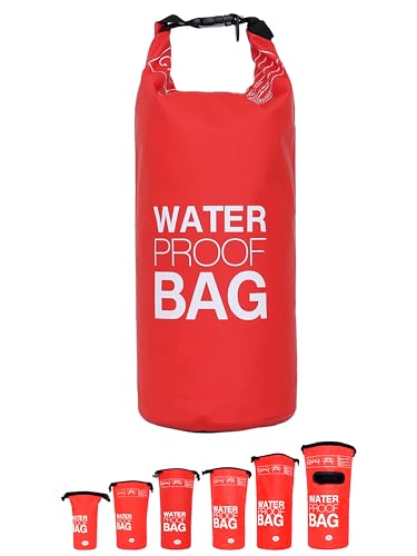 DonDon Dry Bag Bolsa Impermeable 2l, 5l, 10l, 15l, 20l, 30l con Bandolera - Rojo 5 Liter