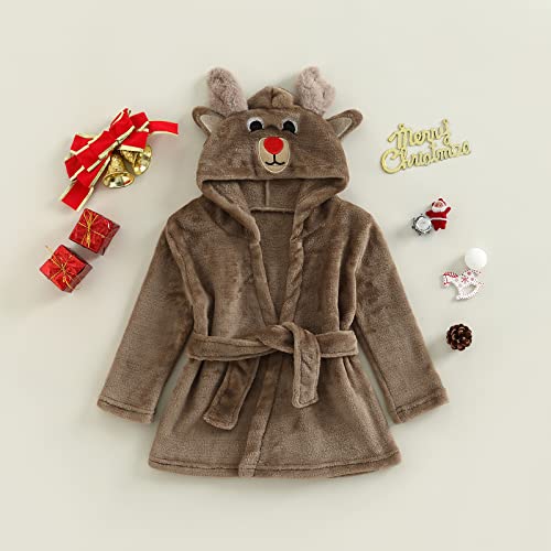 Tempura Kids Girls Boys Girls Christmas Bathrobe Hooded Long Sleeve Robe Sleepwear Pjs with Belt3