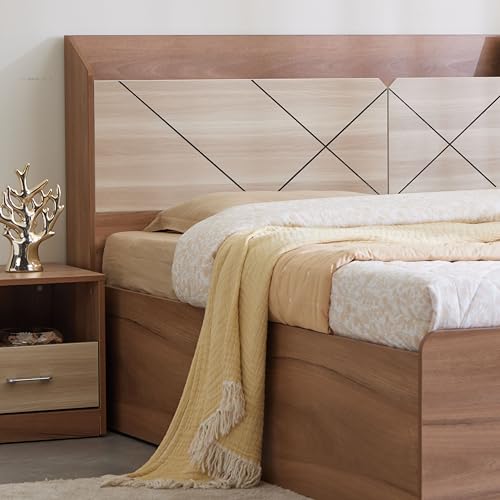 Image of Home Centre Leon Bond King Bed with Hydraulic Storage (PU Paint Finish) - Brown, Engineered Wood