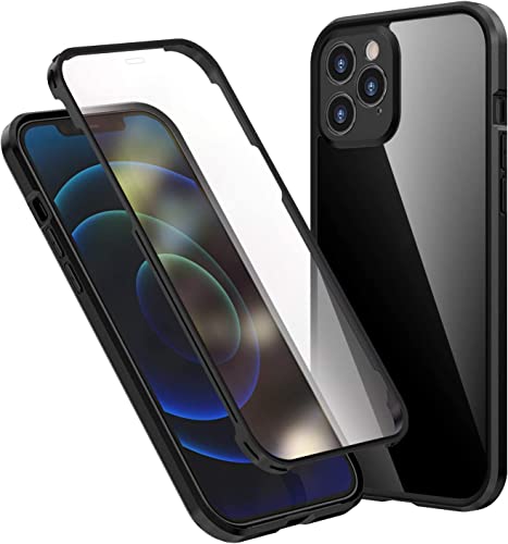 Coque iPhone 12 double face verre trempé noir avec boucle de sécurité