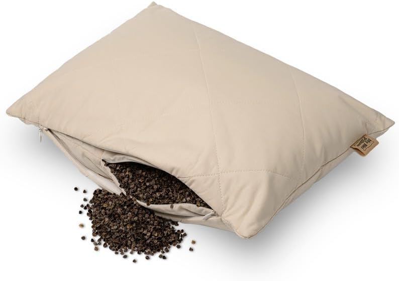 Oreiller Sarrasin Bio, Confort Cervical, Taie en Coton Doux, Respirant, Ergonomique, Coussin Naturel, 30 x 40 cm