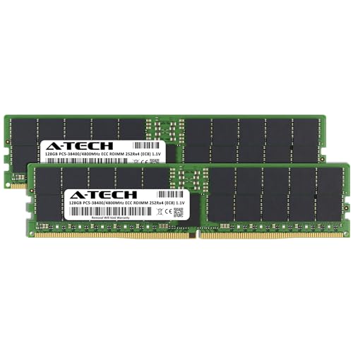 Image of A-Tech 256GB Kit (2x128GB) DDR5 4800MHz PC5-38400 ECC RDIMM 4Rx4 2S2Rx4 (EC8 10x4) Quad Rank 1.1V ECC Registered DIMM 288-Pin Server RAM Memory Upgrade Modules (A-Tech Enterprise Series)