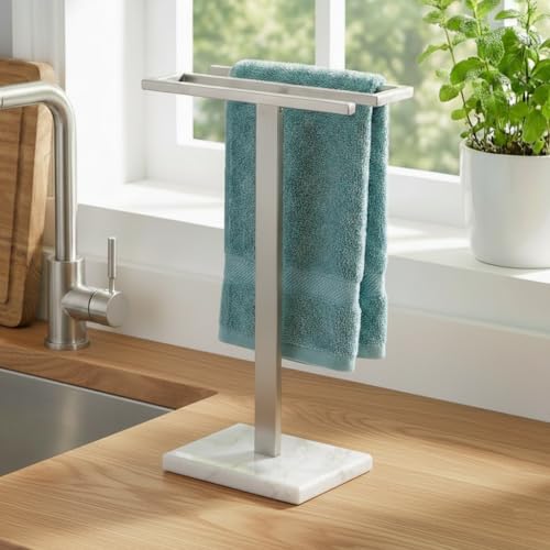 KES Hand Towel Holder for Bathroom, Countertop Towel Stand with Weighted Marble Base, S-Shape Hand Towel Rack Stand Freestanding Counter Top 18/8 Stainless Steel Brushed Finish, BTH223-2