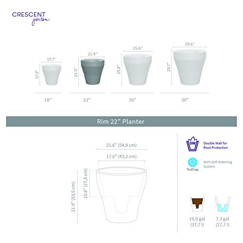 Crescent Garden Rim Trudrop Planter, Self-Watering Plant Pot, 22-Inch (Slate) #TOP1